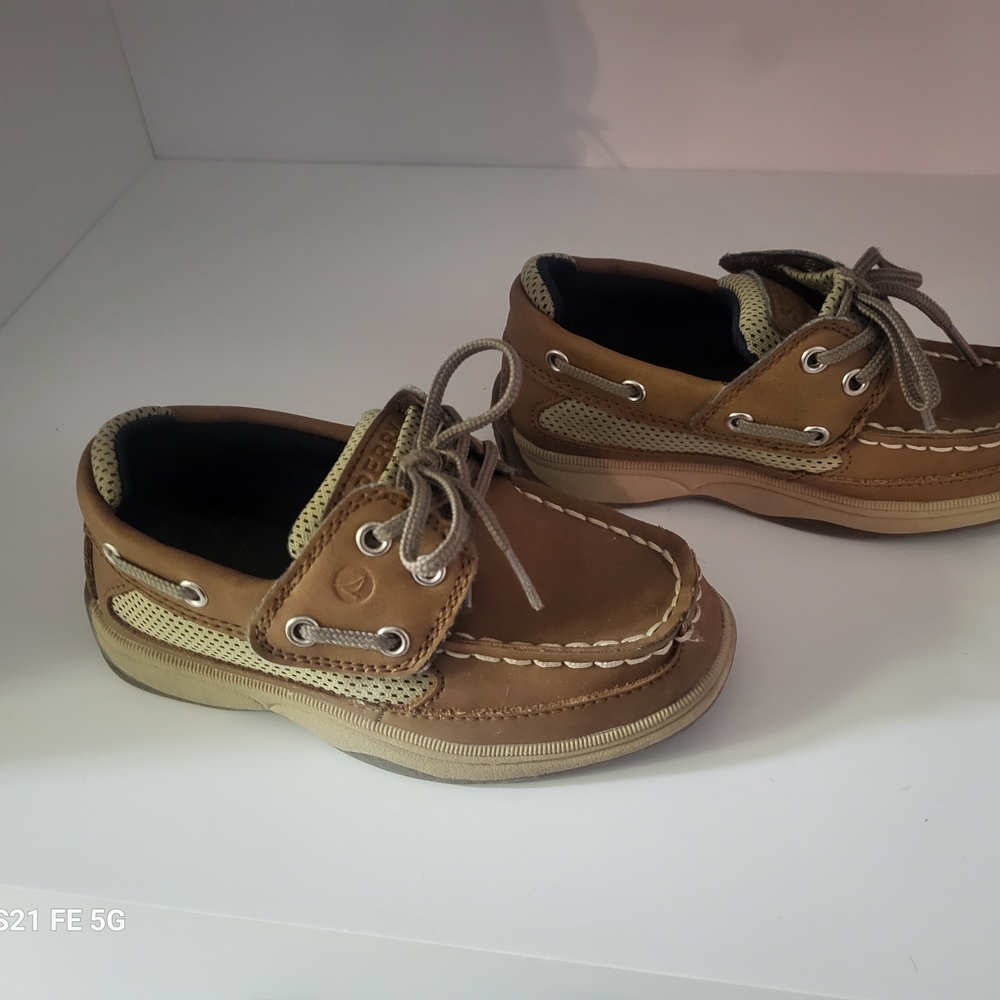 Sperry Tan Kids Moccasins